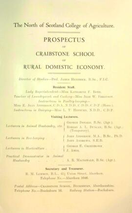 North of Scotland College of Agriculture Prospectus of Craibstone School of Rural Domestic Economy 1936 [Page One]